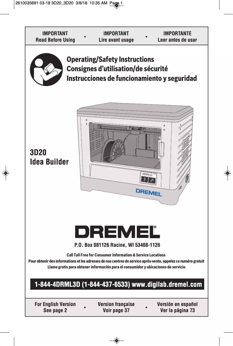 Página 1 del manual Manual de usuario Dremel 3D20 Idea Builder