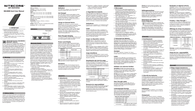 Página 1 del manual Manual de usuario Nitecore NB10000 Gen3