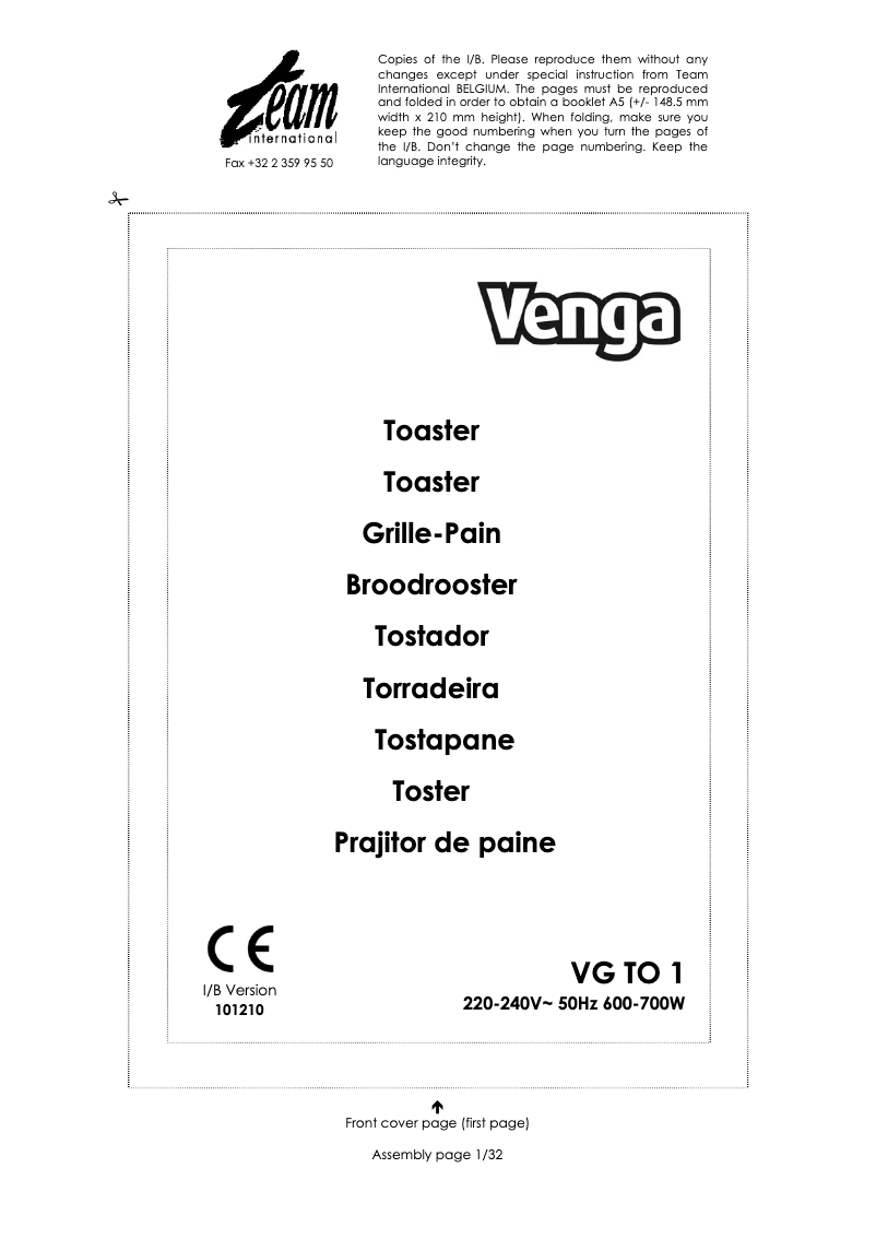Página nº 1 - Manual de usuario Venga VG TO 1