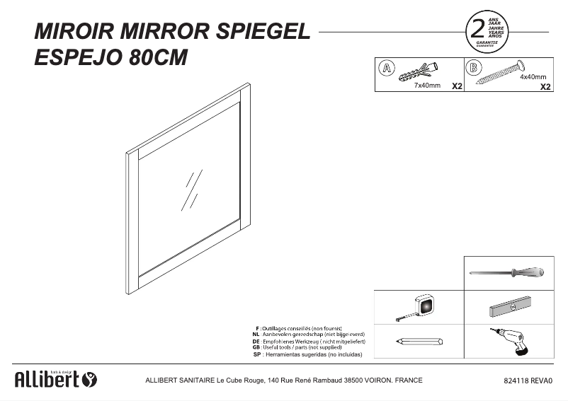 Página 1 del manual Manual de usuario Allibert 824118