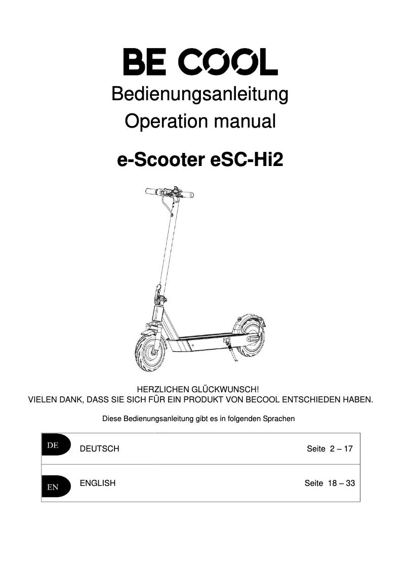 Página 1 del manual Manual de usuario Be Cool ESCHI2BKYE