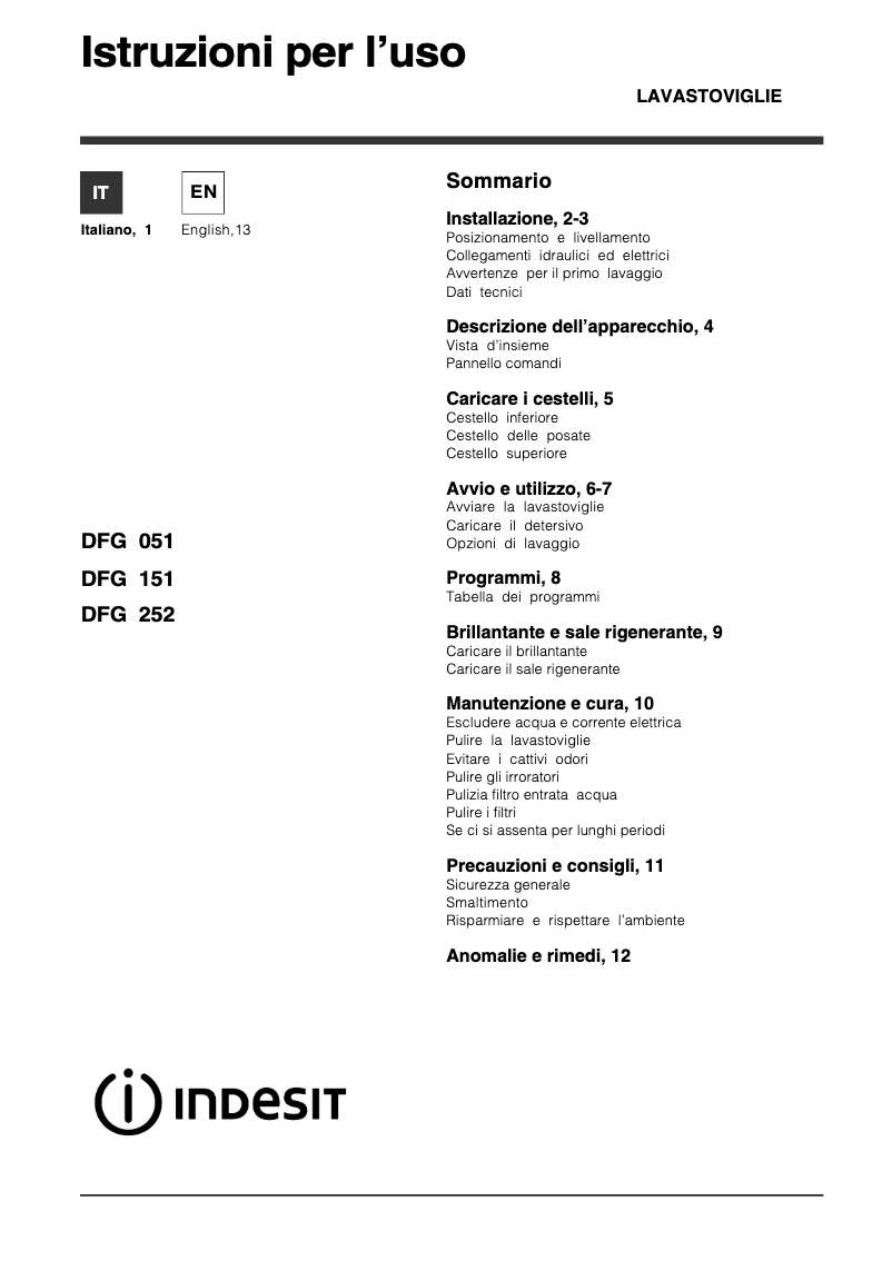 Página 1 del manual Manual de usuario Indesit DFG 252