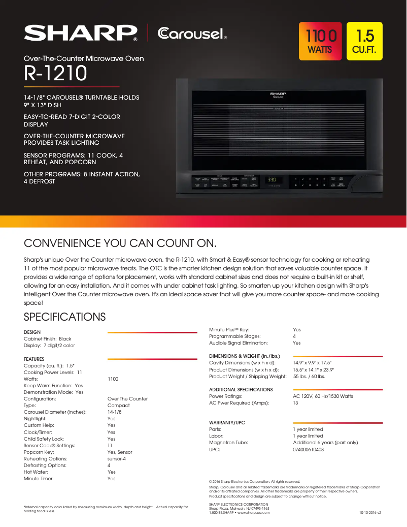 Página 1 del manual Ficha técnica Sharp R1210TY