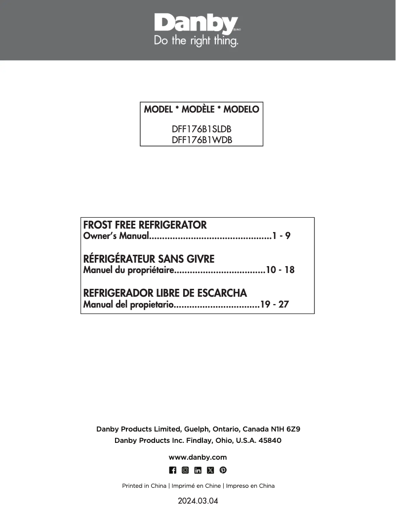 Página 1 del manual Manual de usuario Danby DFF176B1SLDB