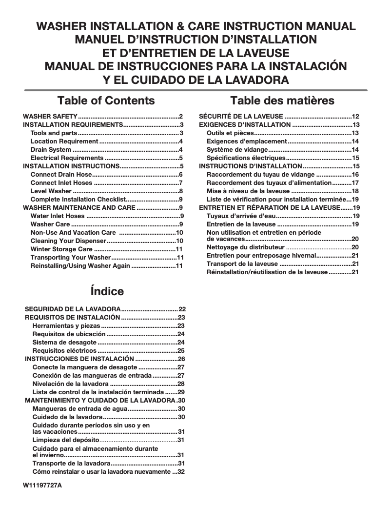 Imagen de la primera página del manual del dispositivo WTW5105HW