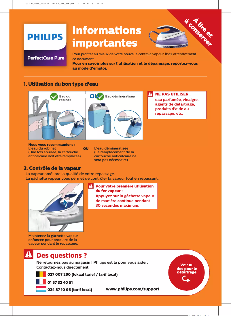 Página nº 1 - Guía de inicio rápido Philips PerfectCare Pure GC7640