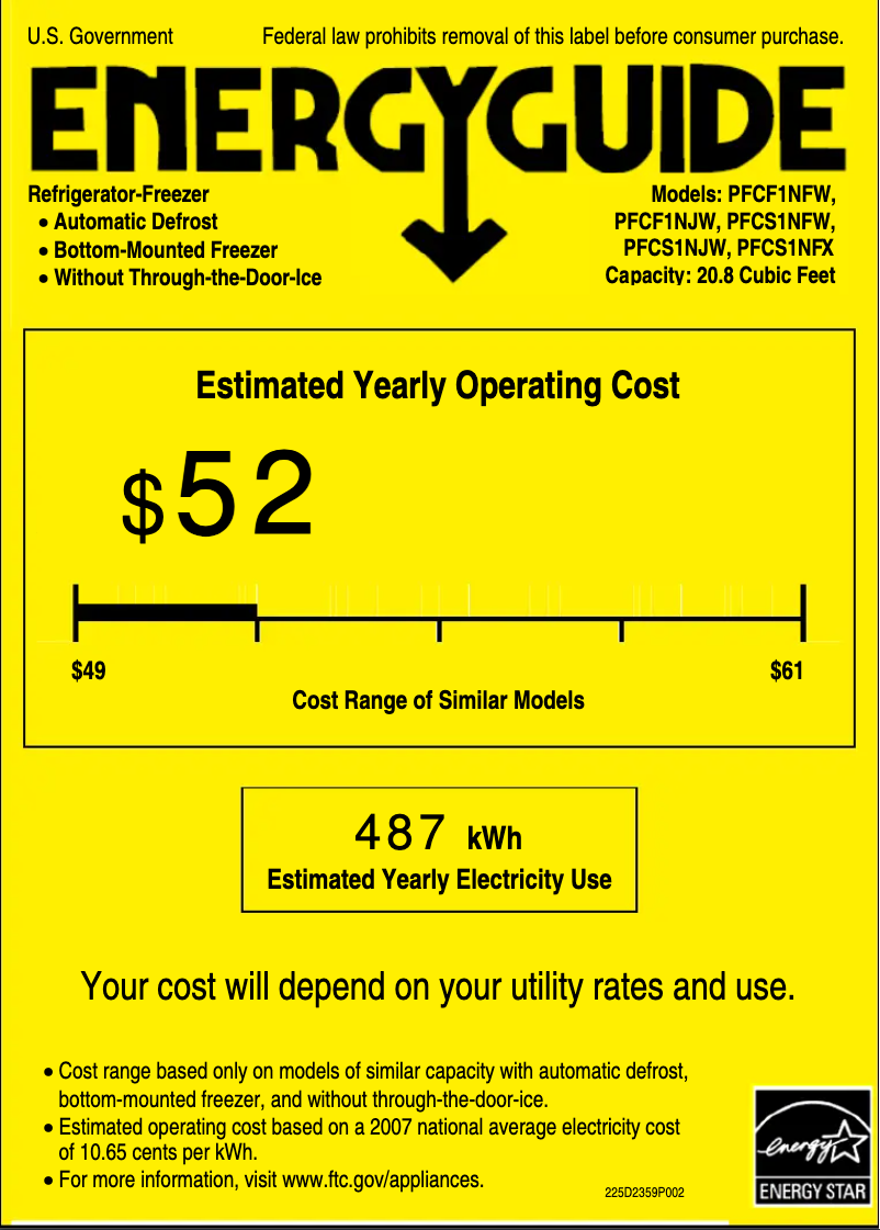 Página 1 del manual Etiqueta energética GE Profile PFCS1NJWSS