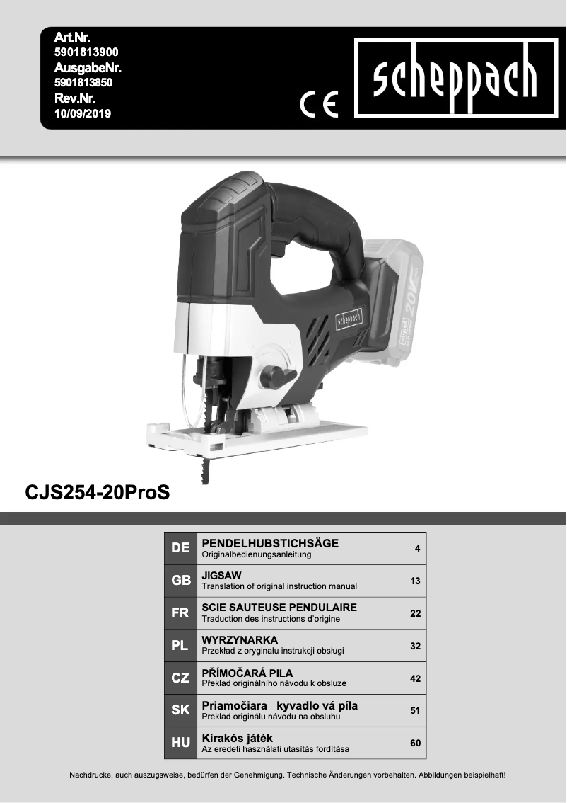 Página 1 del manual Manual de usuario Scheppach CJS254