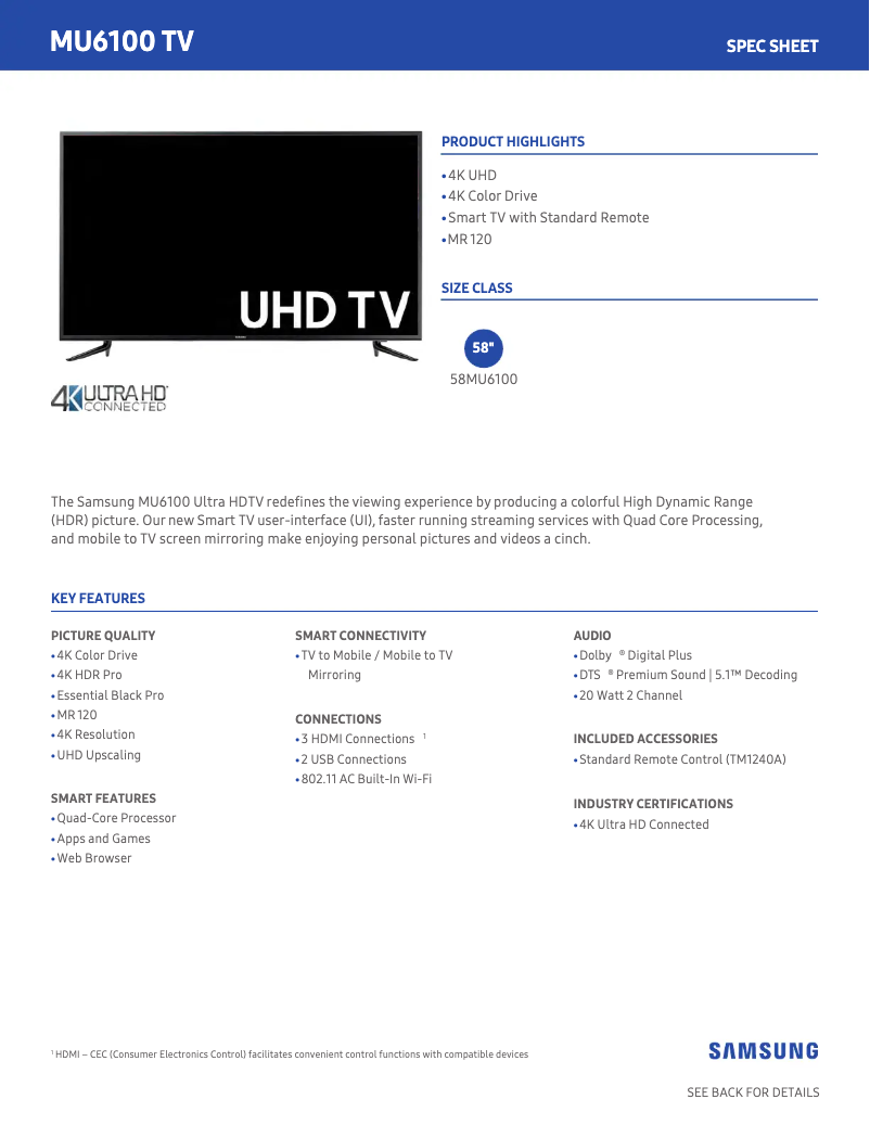 Imagen de la primera página del manual del dispositivo UN58MU6100