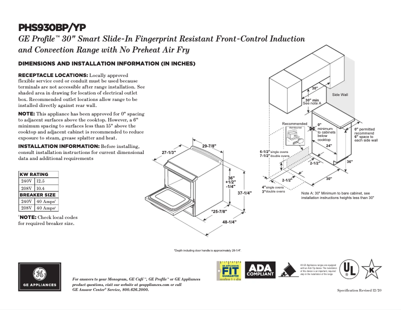 Página 1 del manual Ficha técnica GE Profile PHS930BPTS