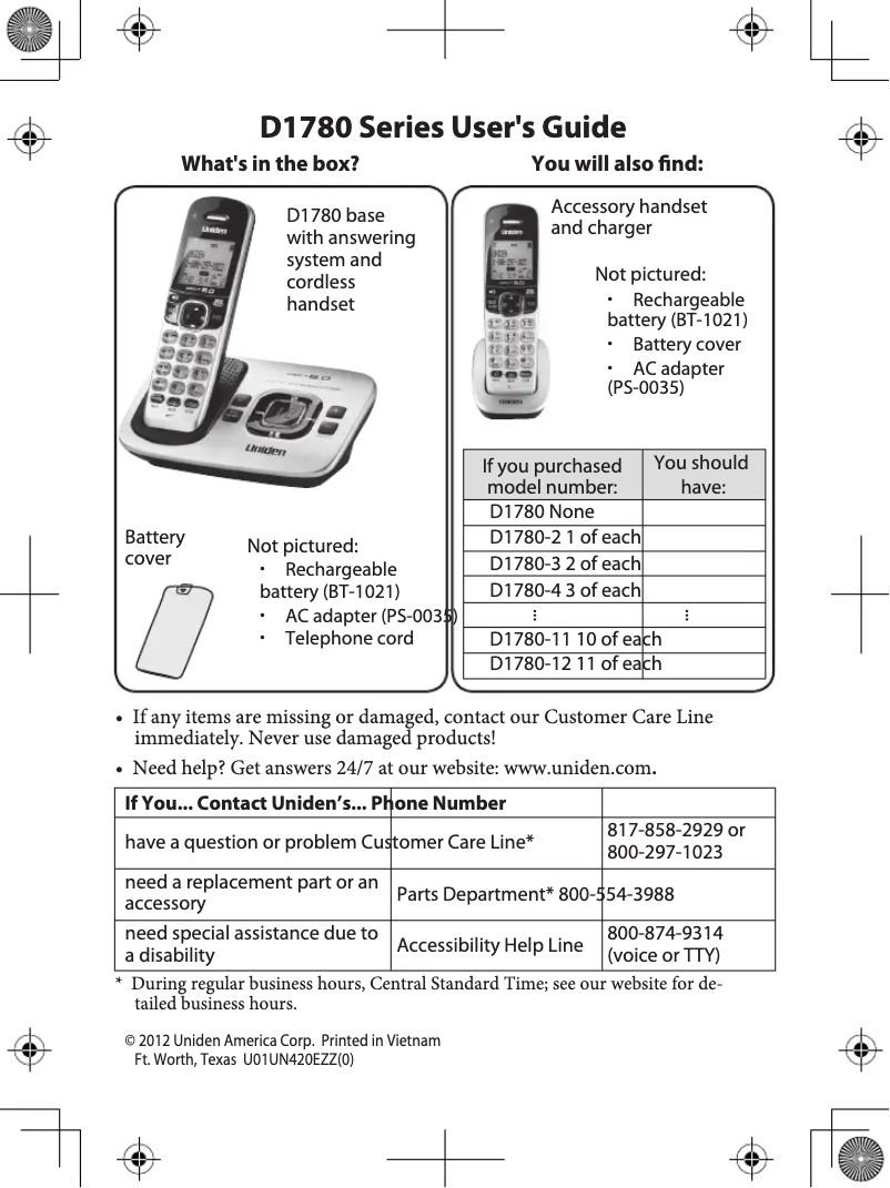Página 1 del manual Manual de usuario Uniden D1780