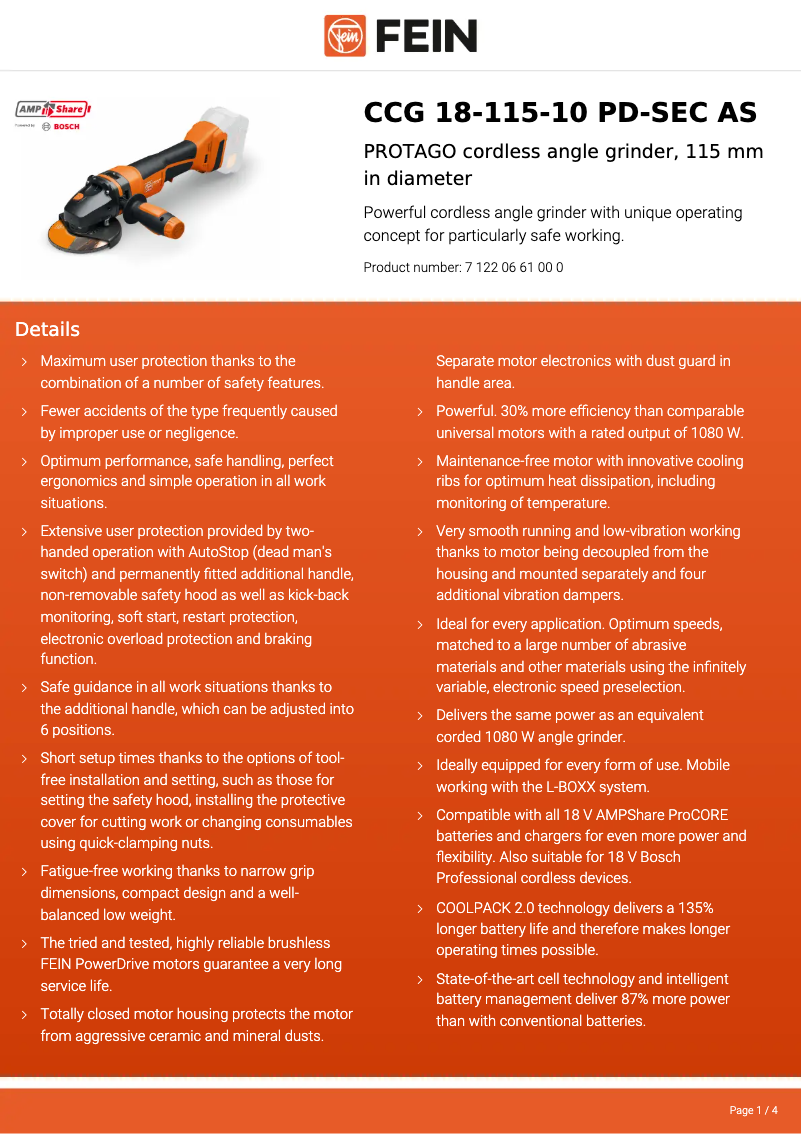 Página nº 1 - Ficha técnica Fein CCG 18-115-10 PD-SEC AS