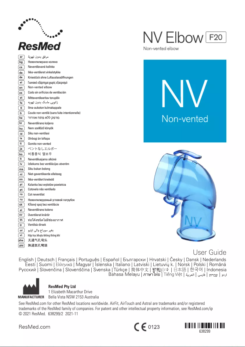 Imagen de la primera página del manual del dispositivo NV Elbow F20