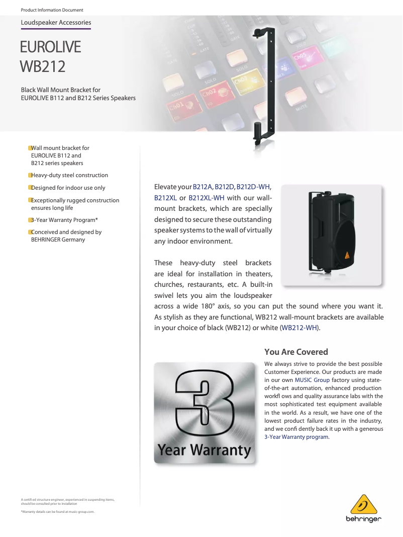 Imagen de la primera página del manual del dispositivo Eurolive WB212