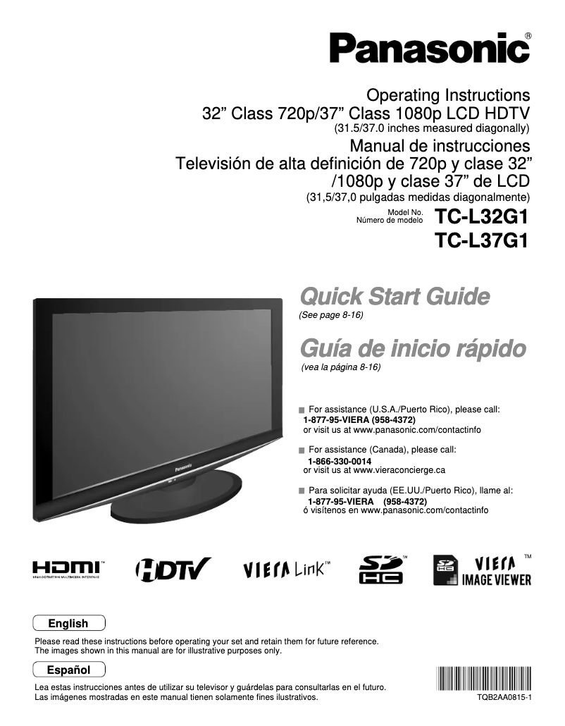 Imagen de la primera página del manual del dispositivo TC-L37G1