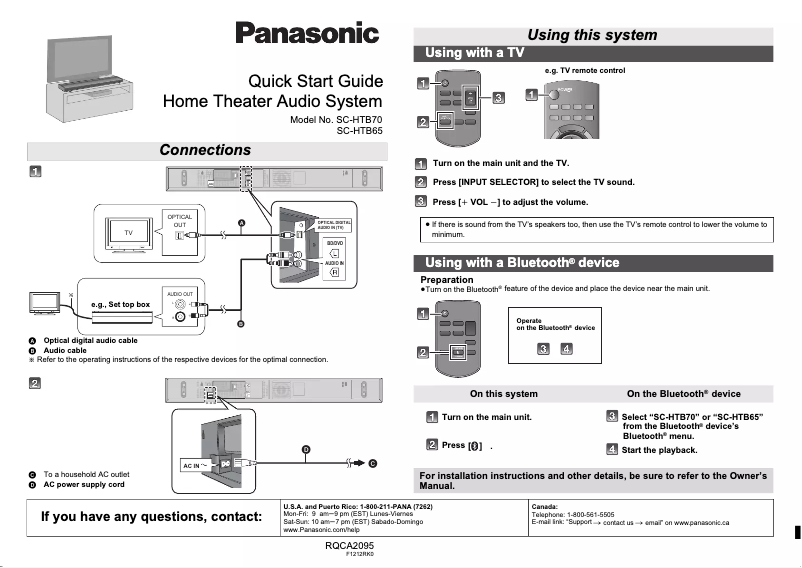 Página 1 del manual Guía de inicio rápido Panasonic SC-HTB70