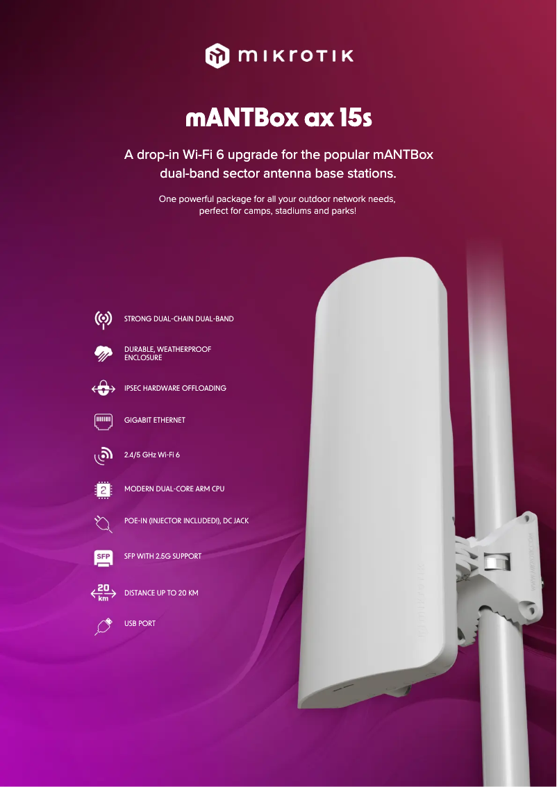 Página 1 del manual Folleto Mikrotik mANTBox ax 15s