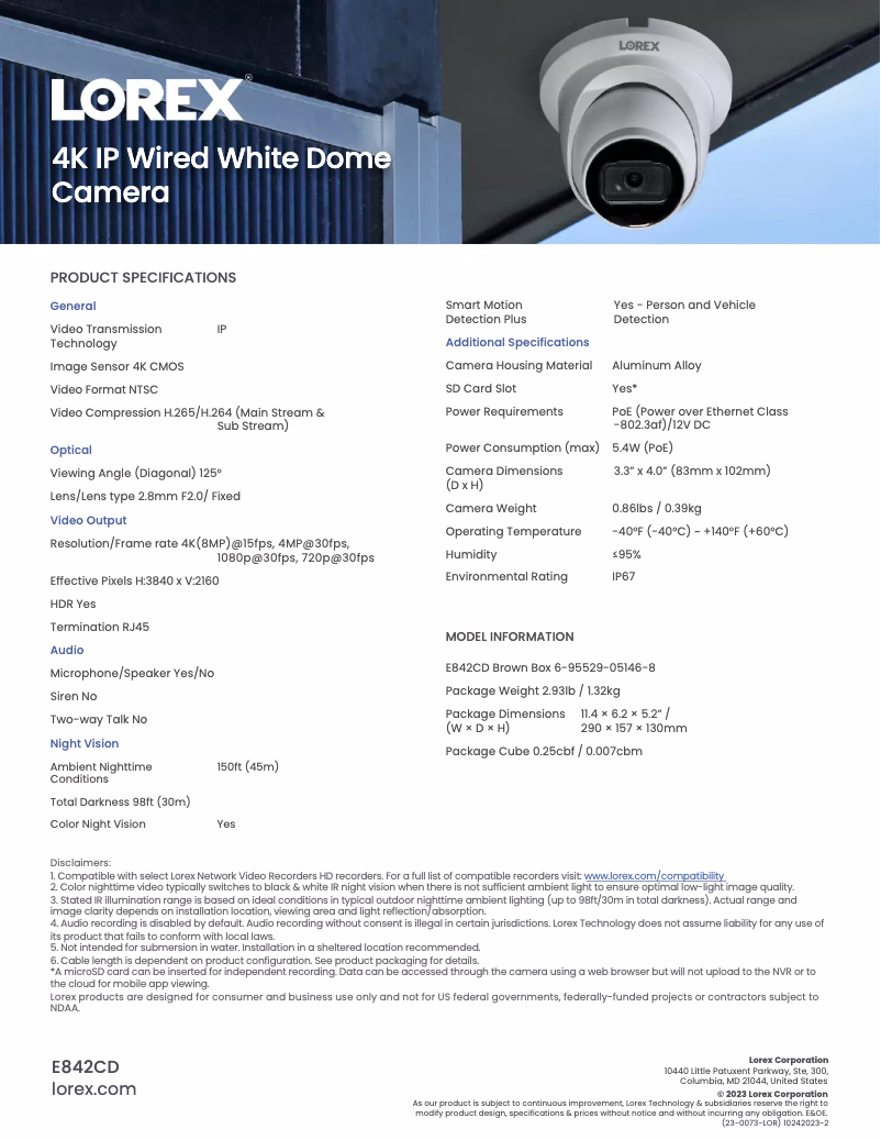 Página nº 1 - Ficha técnica Lorex E842CDB