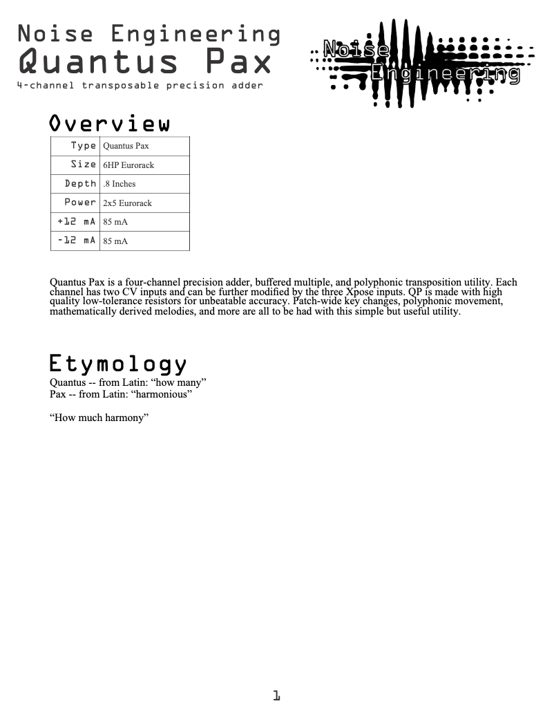 Imagen de la primera página del manual del dispositivo Quantus Pax