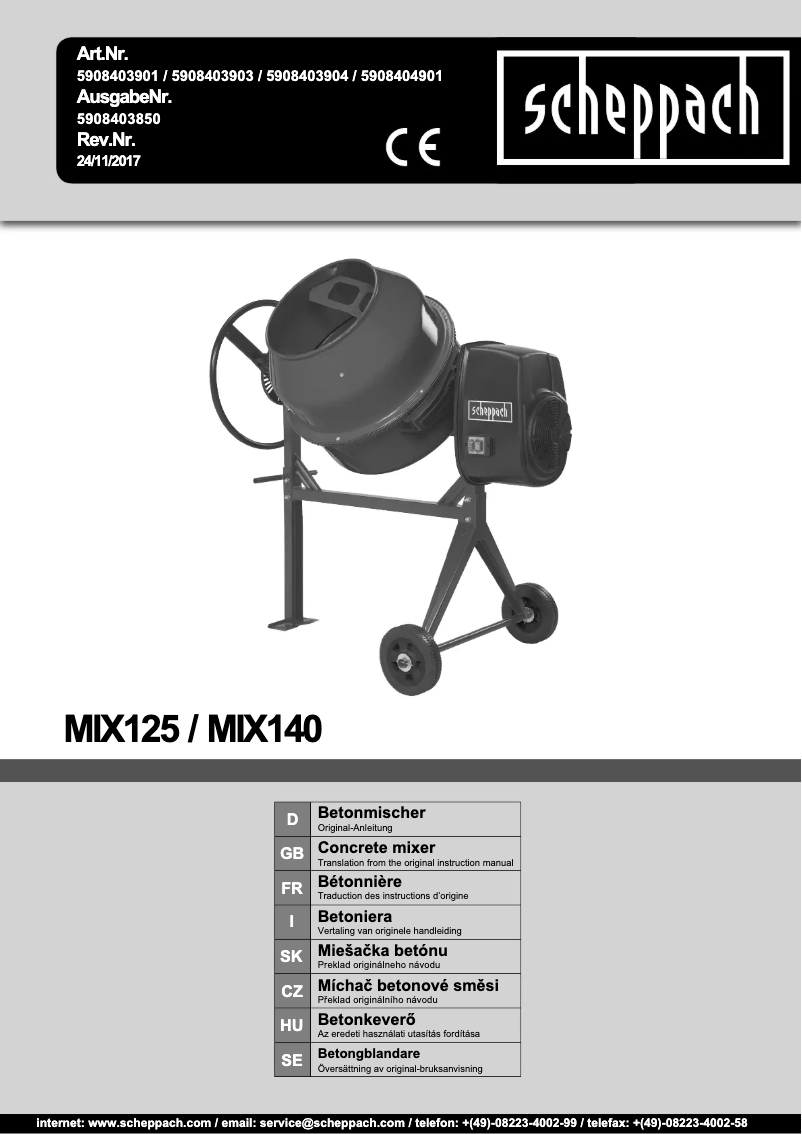 Página 1 del manual Manual de usuario Scheppach MIX125