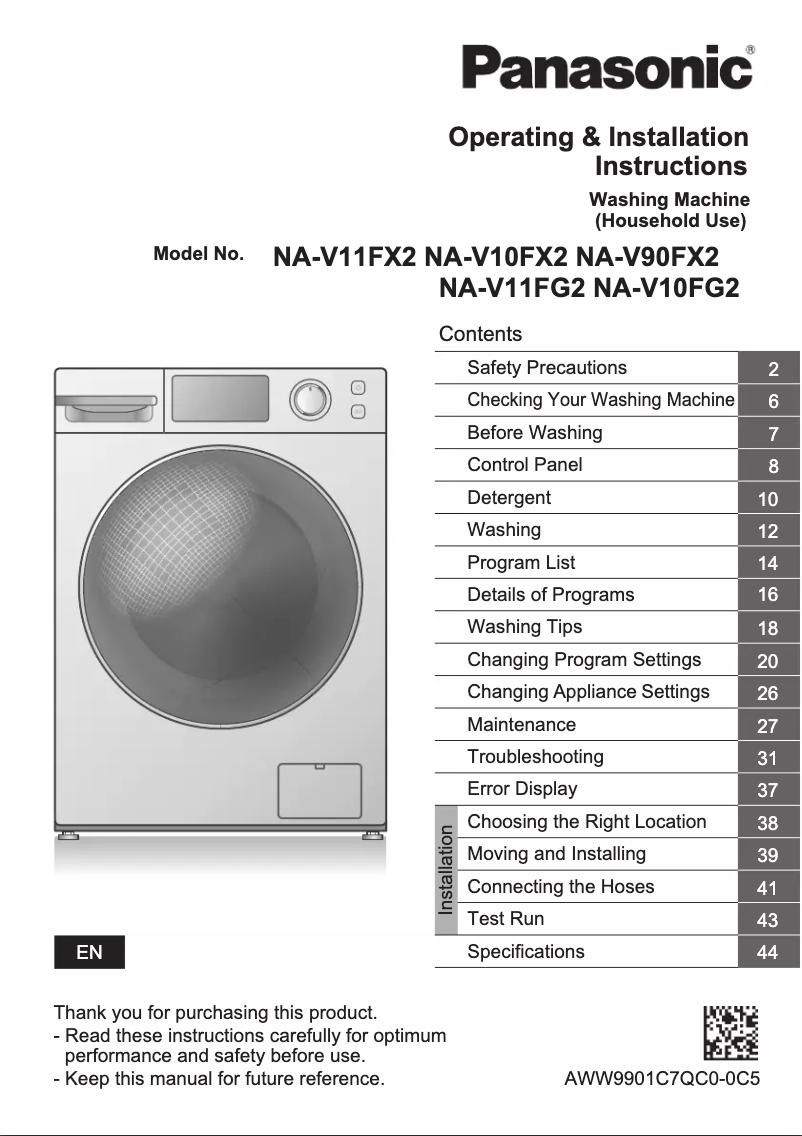Página 1 del manual Manual de usuario Panasonic NA-V11FG2