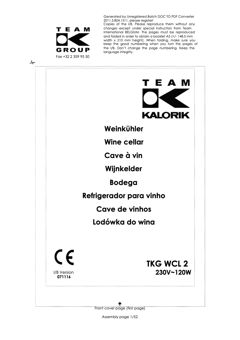 Imagen de la primera página del manual del dispositivo TKG WCL 2