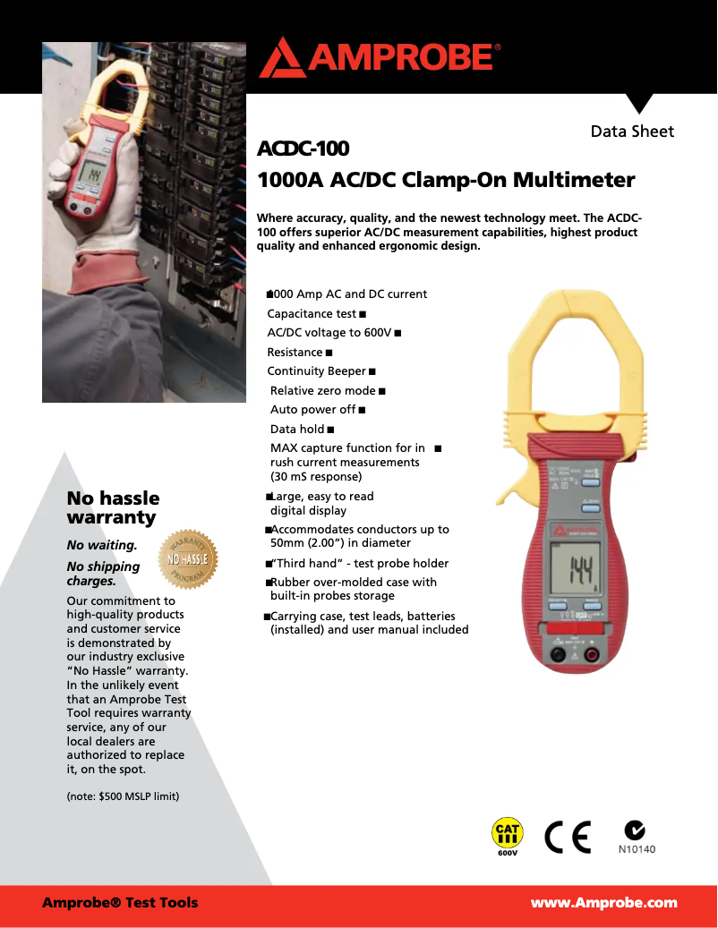 Página 1 del manual Ficha técnica Amprobe ACDC-100