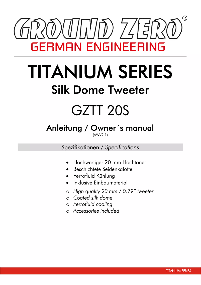 Imagen de la primera página del manual del dispositivo GZTT 20S