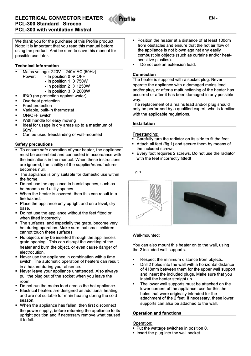 Página 1 del manual Manual de usuario Profile PCL-300
