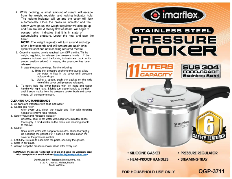 Imagen de la primera página del manual del dispositivo QGP-3711