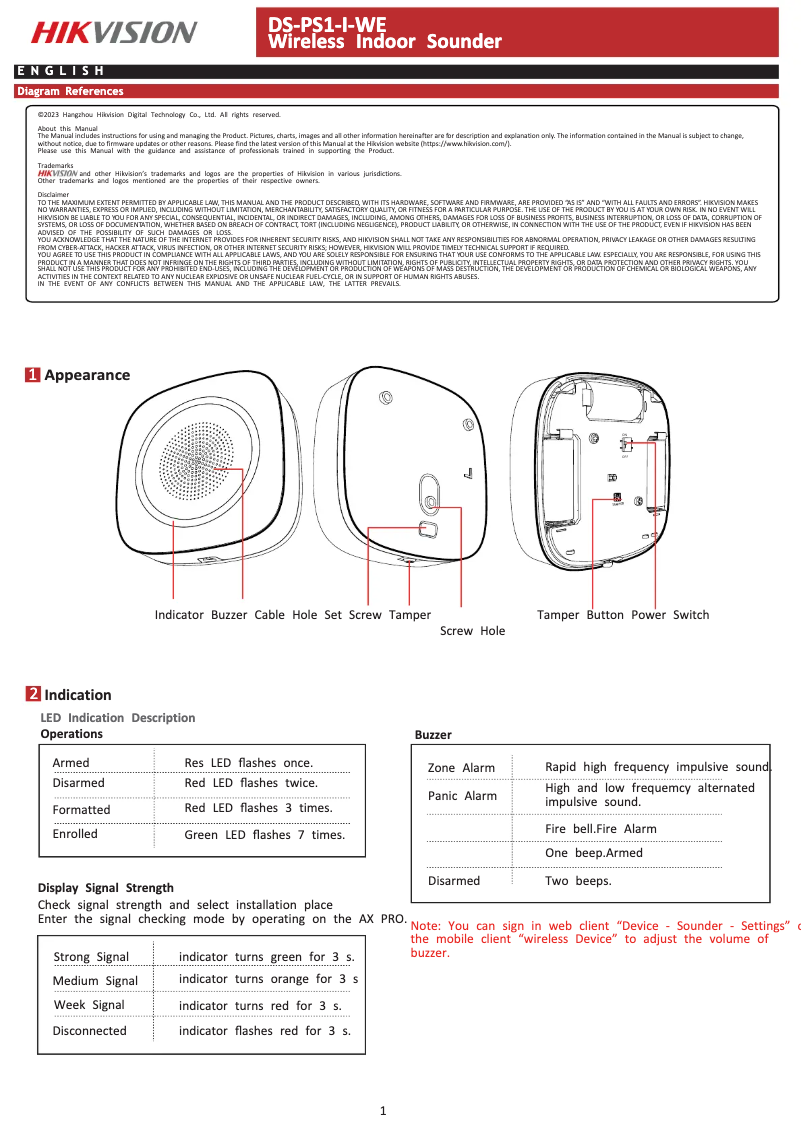 Página 1 del manual Manual de usuario Hikvision DS-PS1-I-WE