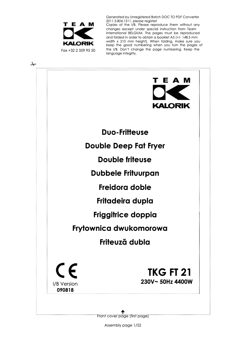 Imagen de la primera página del manual del dispositivo TKG FT 21