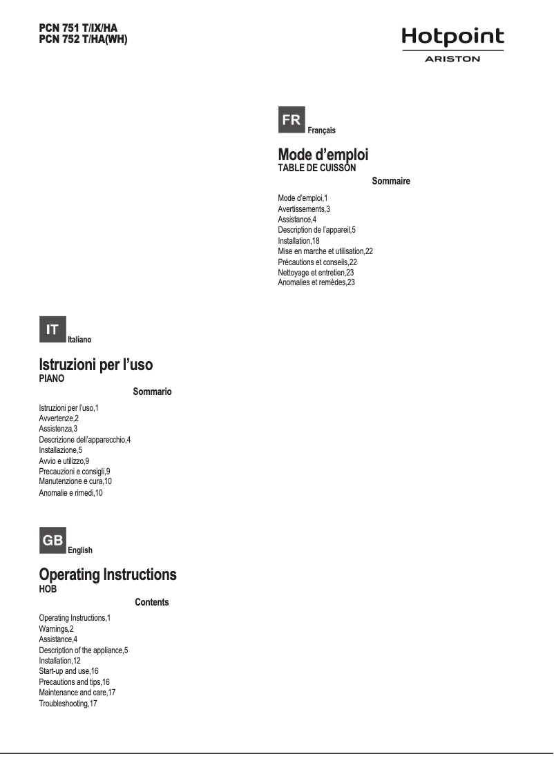 Imagen de la primera página del manual del dispositivo PCN 752 T/HA(WH)
