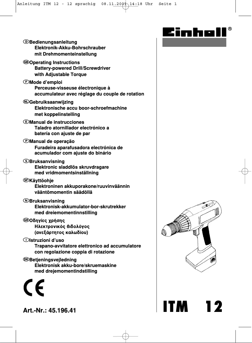 Página 1 del manual Manual de usuario Einhell ITM 12