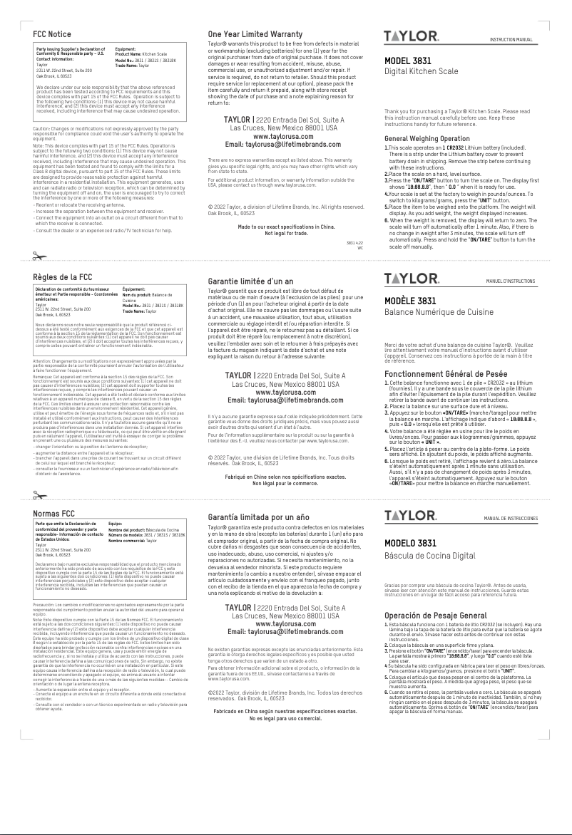 Imagen de la primera página del manual del dispositivo 3831S