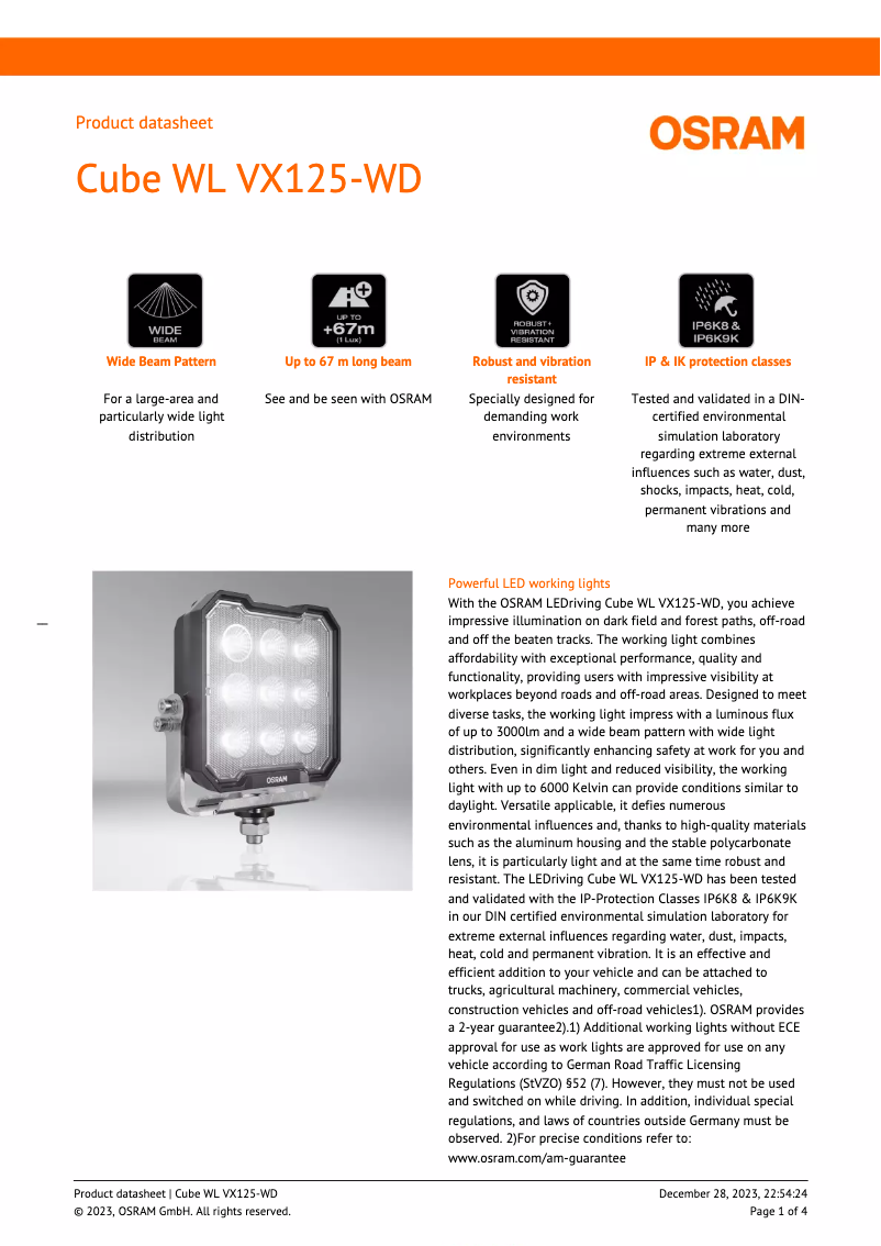 Página 1 del manual Ficha técnica Osram VX125-WD