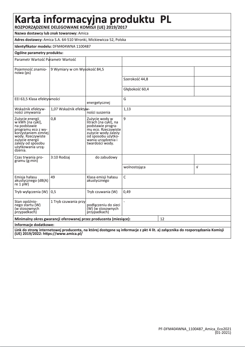 Imagen de la primera página del manual del dispositivo DFM404WNA