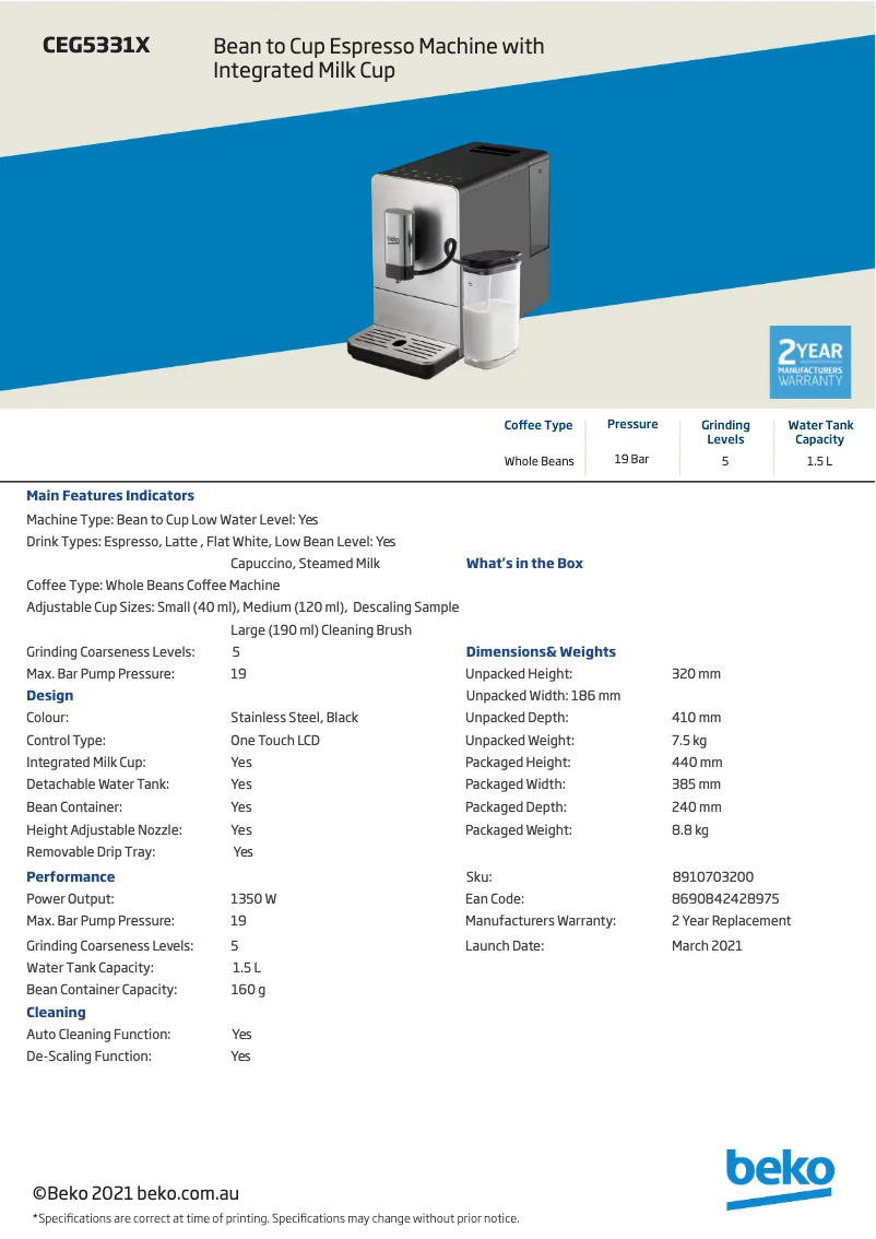 Página 1 del manual Ficha técnica Beko CEG5331X