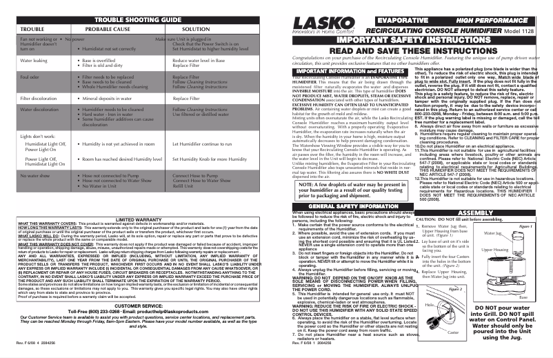 Página 1 del manual Manual de usuario Lasko 1128