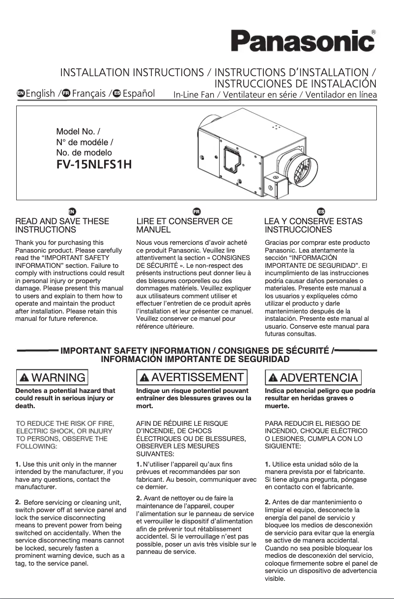 Imagen de la primera página del manual del dispositivo FV-15NLFS1H