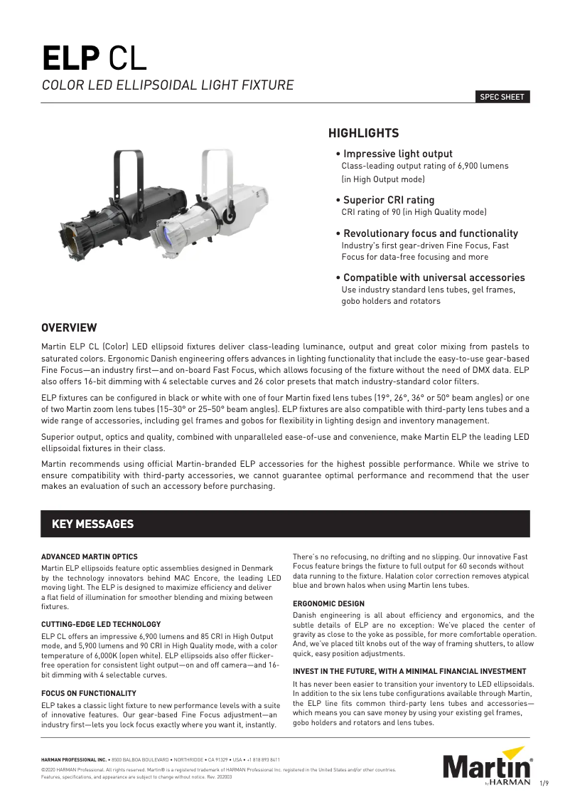 Imagen de la primera página del manual del dispositivo ELP CL LED Profile