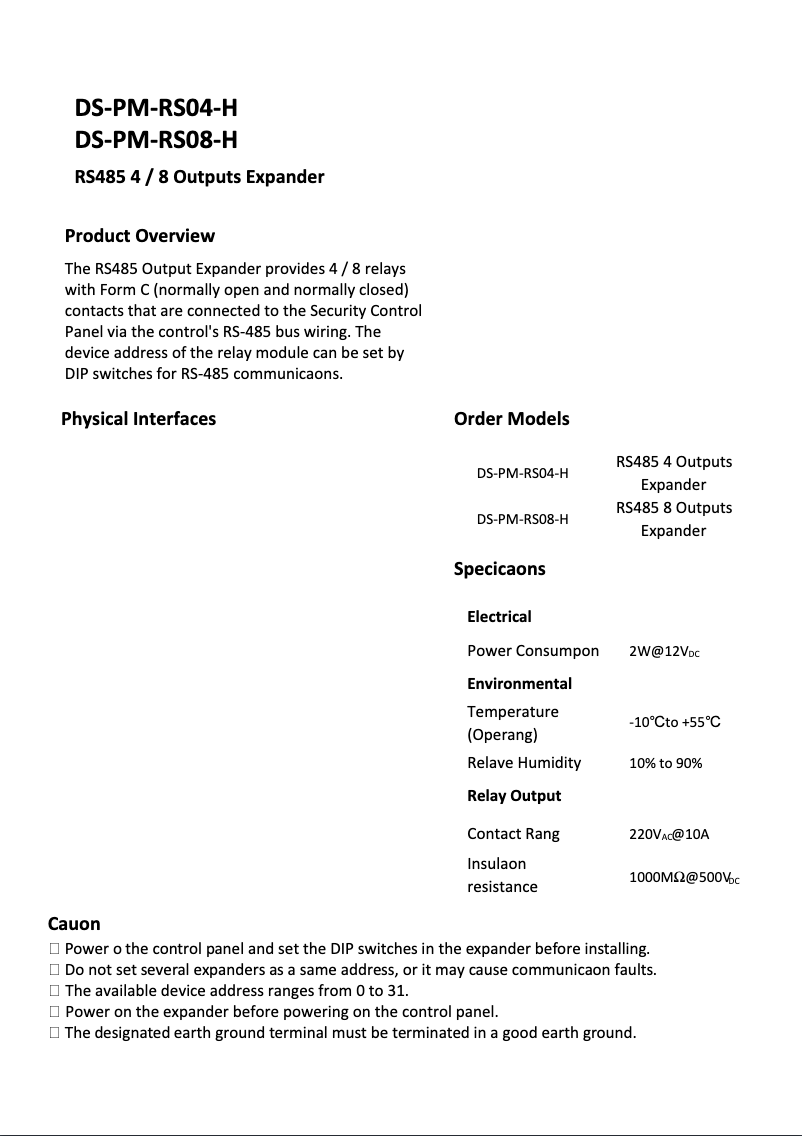 Imagen de la primera página del manual del dispositivo DS-PM-RSO4-H