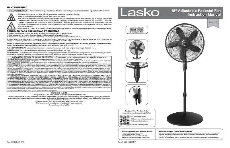 Página 1 del manual Manual de usuario Lasko S18605