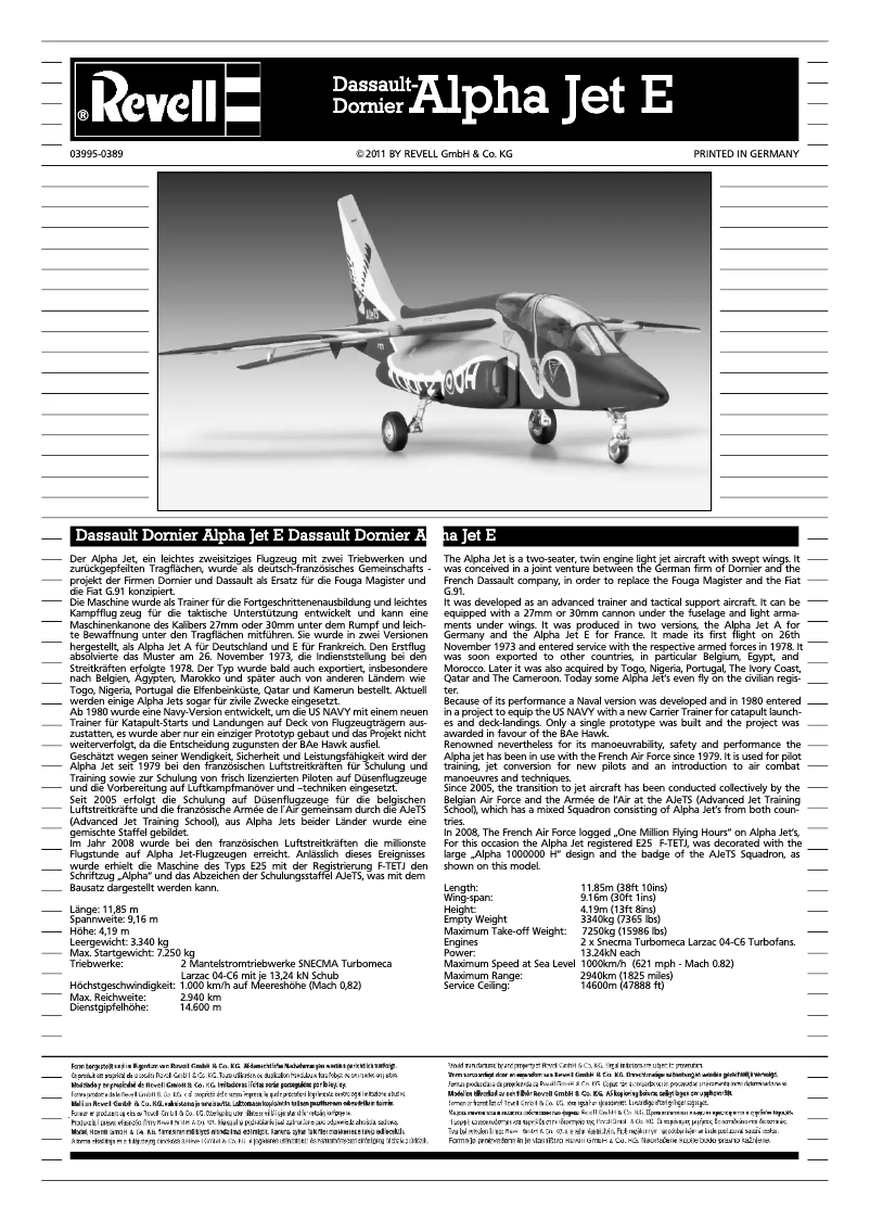 Página 1 del manual Manual de usuario Revell Dassault Dornier Alpha Jet E