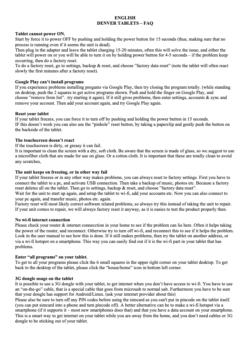 Página 1 del manual Manual de usuario Denver TAQ-90012