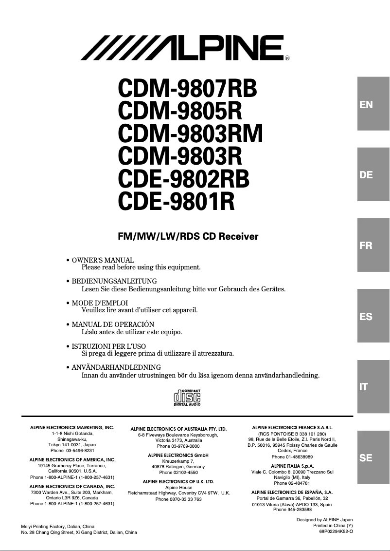 Imagen de la primera página del manual del dispositivo CDM-9807RB