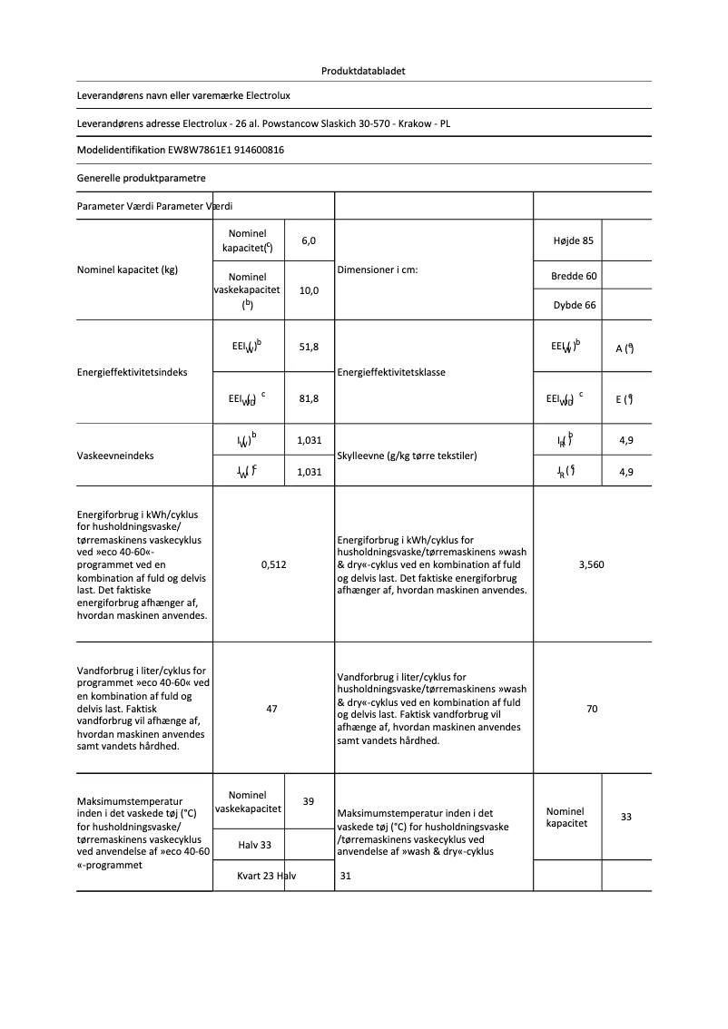 Página 1 del manual Ficha técnica Electrolux EW8W7861E1