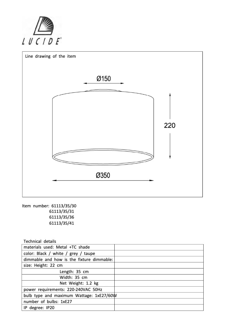 Página nº 1 - Manual de usuario Lucide Coral 61113/35/41