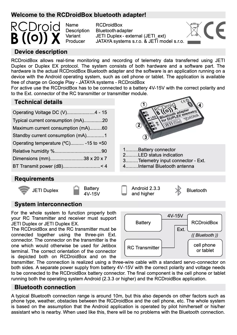 Imagen de la primera página del manual del dispositivo RCDroidBox
