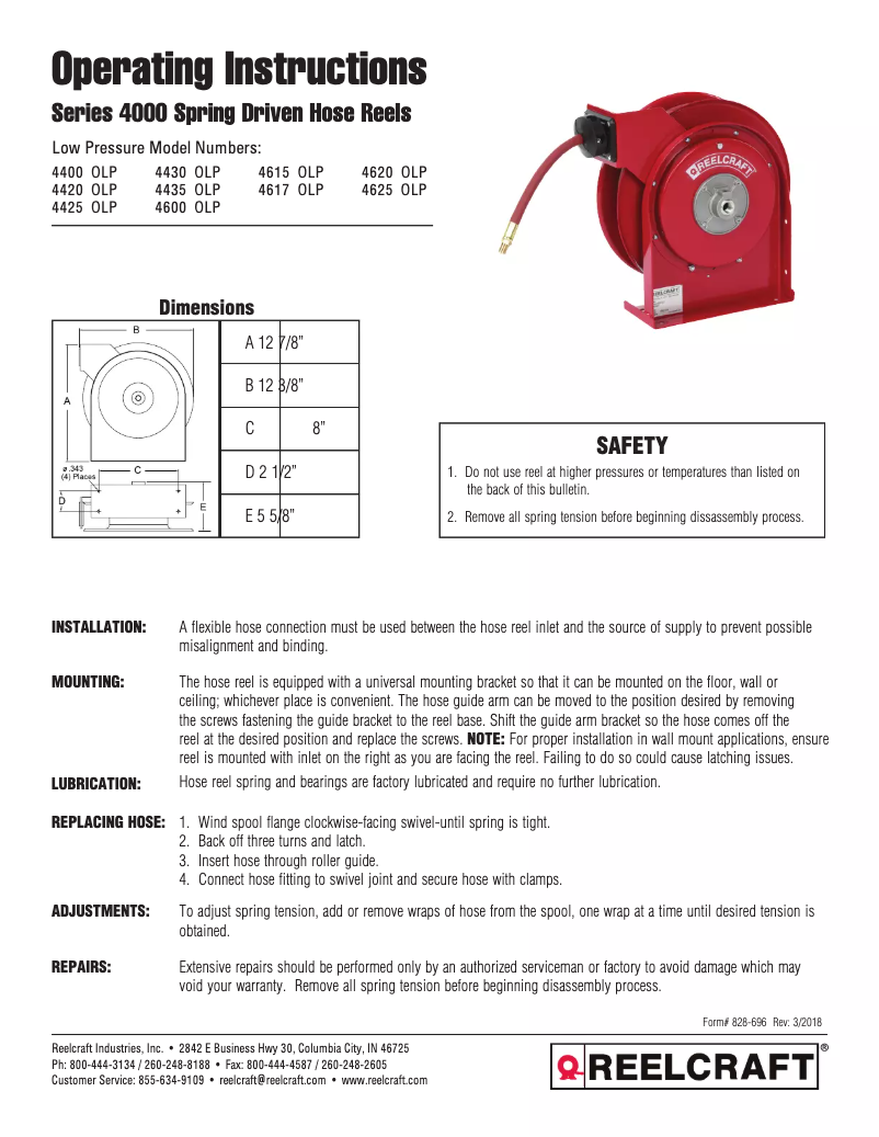Página 1 del manual Manual de usuario Reelcraft 4435 OLP